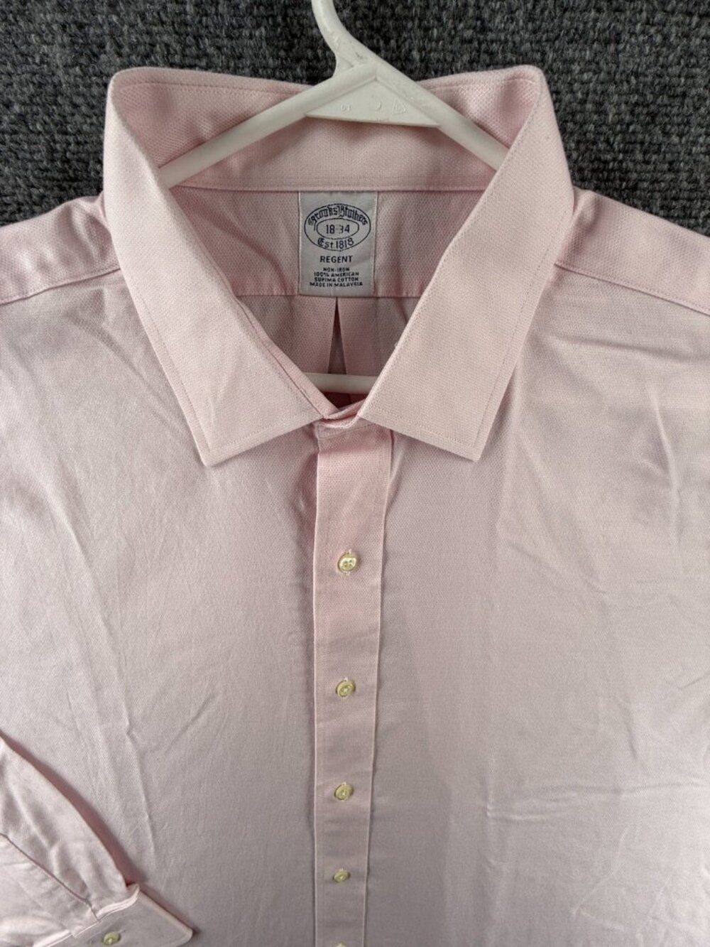 Brooks Brothers 18 34 Cotton Regent Non-Iron Pink Shirt Office Solid Long Sleeve